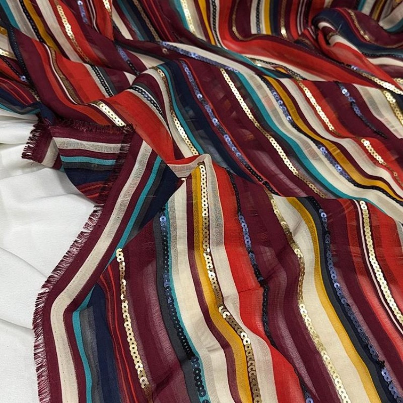 Ethnic Fashion Design - Kleurrijk gestreept geborduurd paillettenstof Etnische stijl