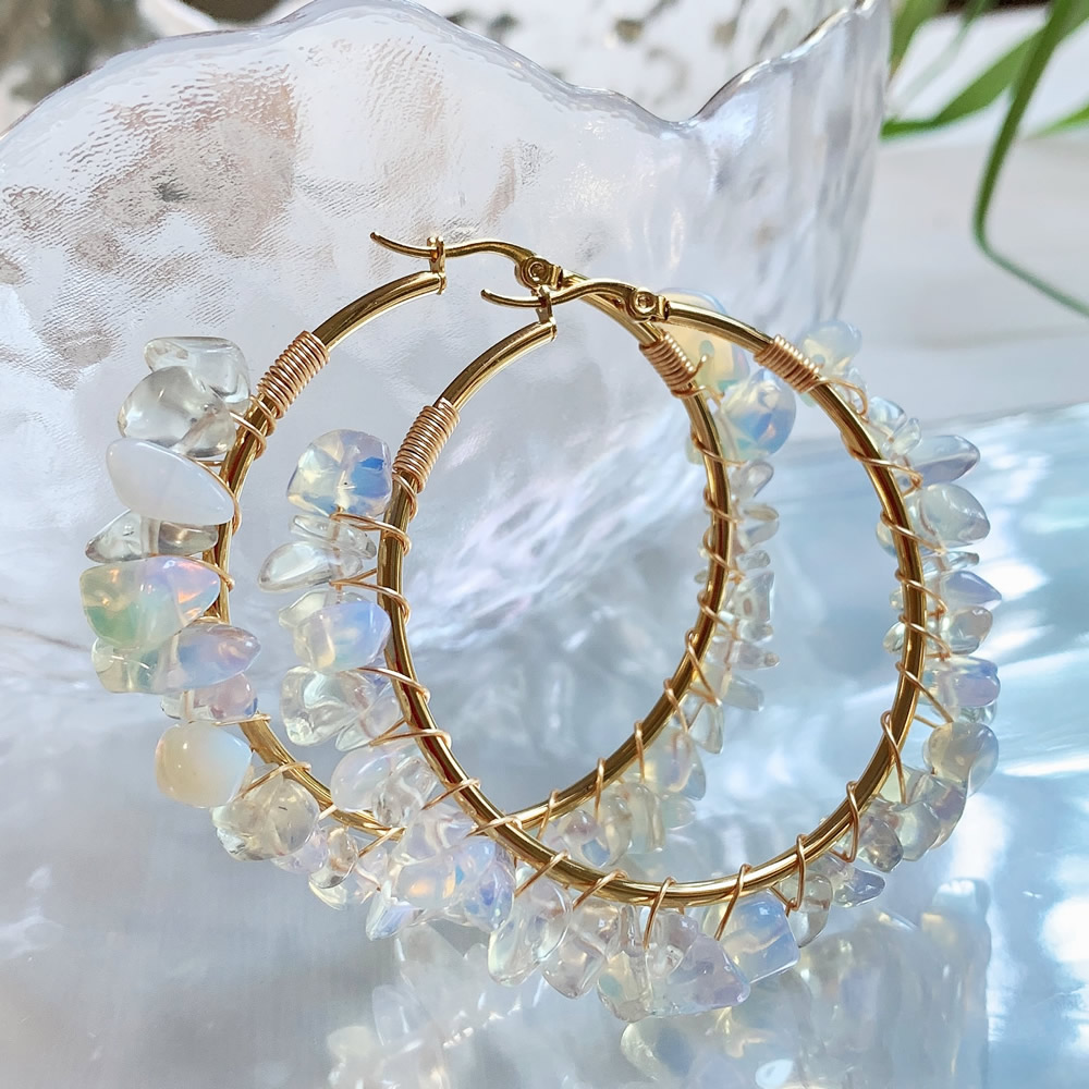 Aura Ethnic Fashion - Natuurlijke Crystal Hoop Earring Onregelmatige Chips