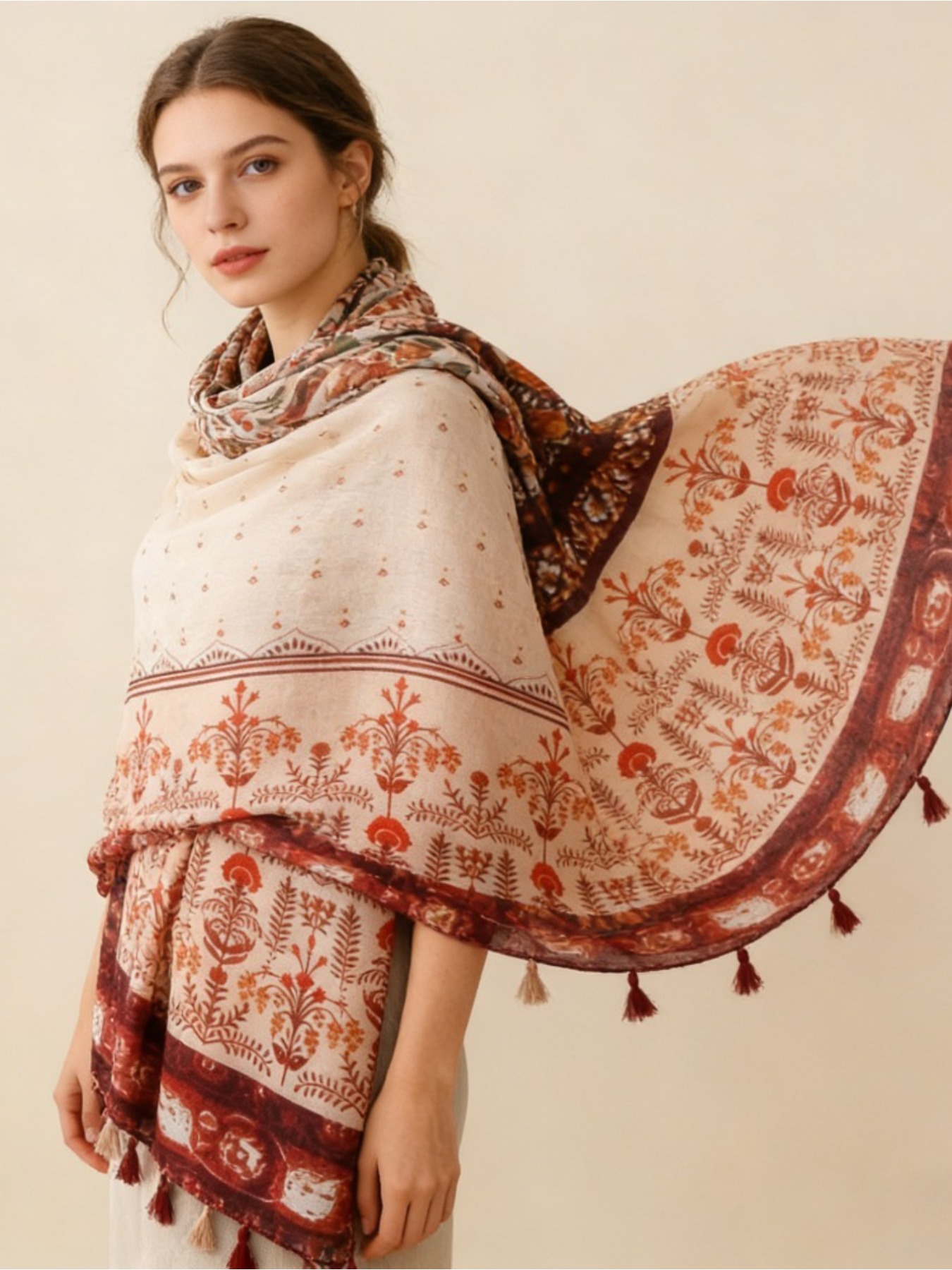 Go Ethnic Fashion - 1Pc Franse retro print sfeer karamelkleurige