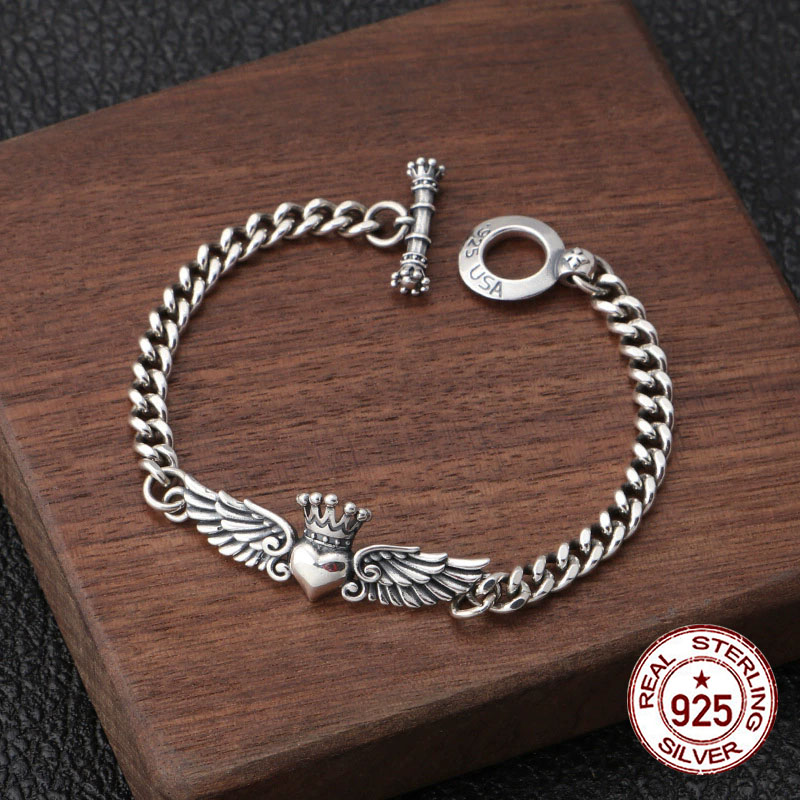 Ethnic Fashion Trend - S925 sterling zilveren armband gepersonaliseerde vleugelkroon