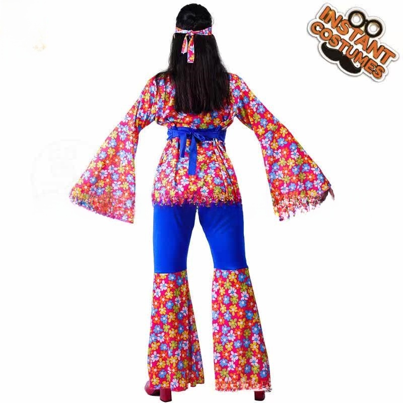 Ethnic Fashion Trend - Dames hippiekostuum met grote bloemen Disco-kostuum