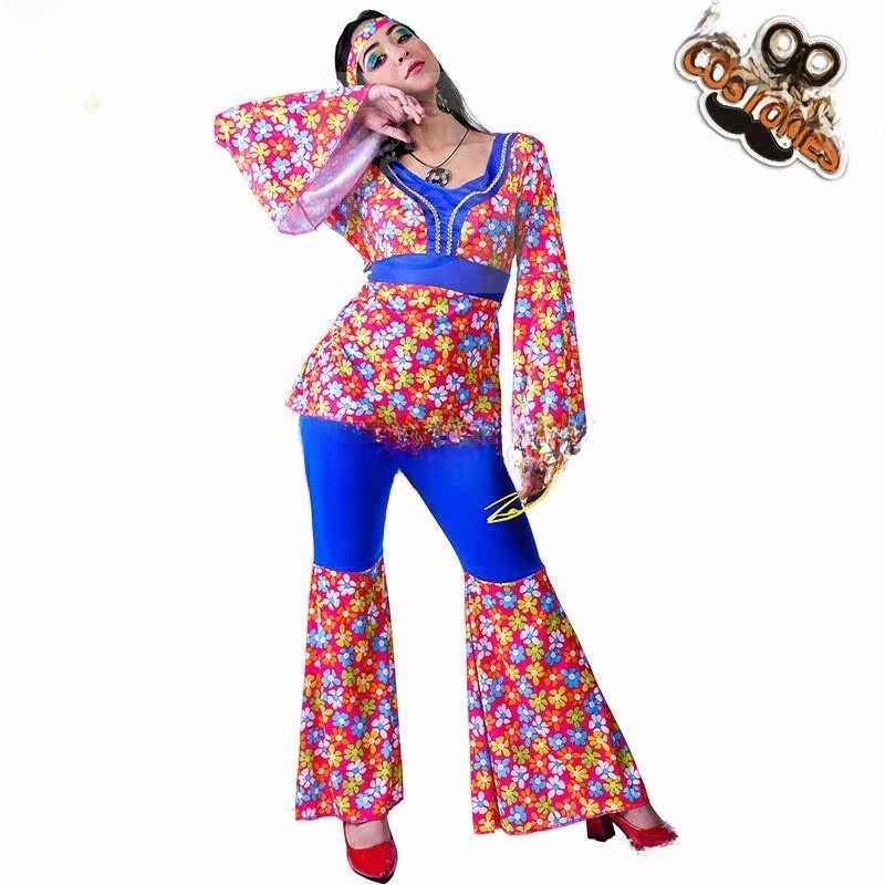 Ethnic Fashion Trend - Dames hippiekostuum met grote bloemen Disco-kostuum