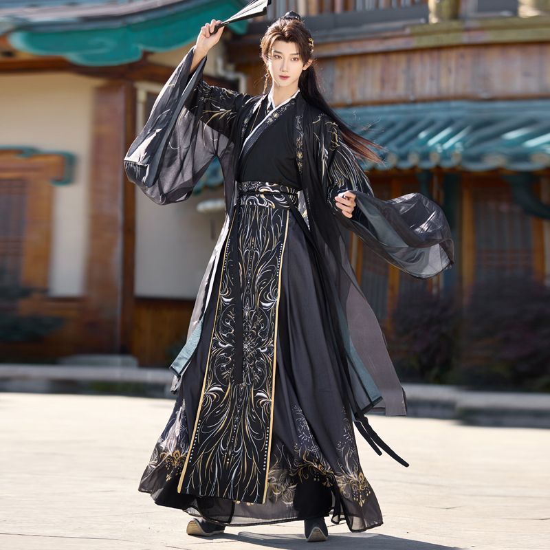 Donkerzwarte print heren Hanfu - Ethnic Fashion Wear recensie en prijs