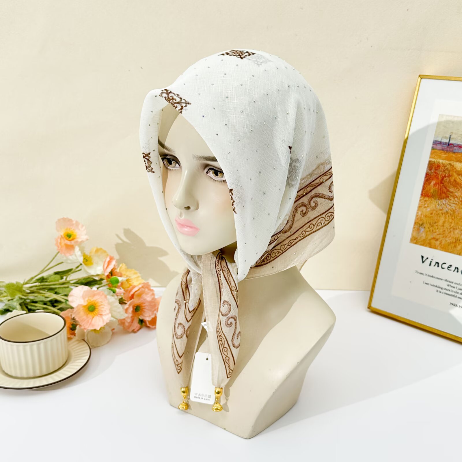 Witte etnische randprint hijab - Go Ethnic Fashion recensie en prijs